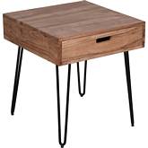 Rollins End Side Table in Acacia Wood & Hairpin Iron Legs